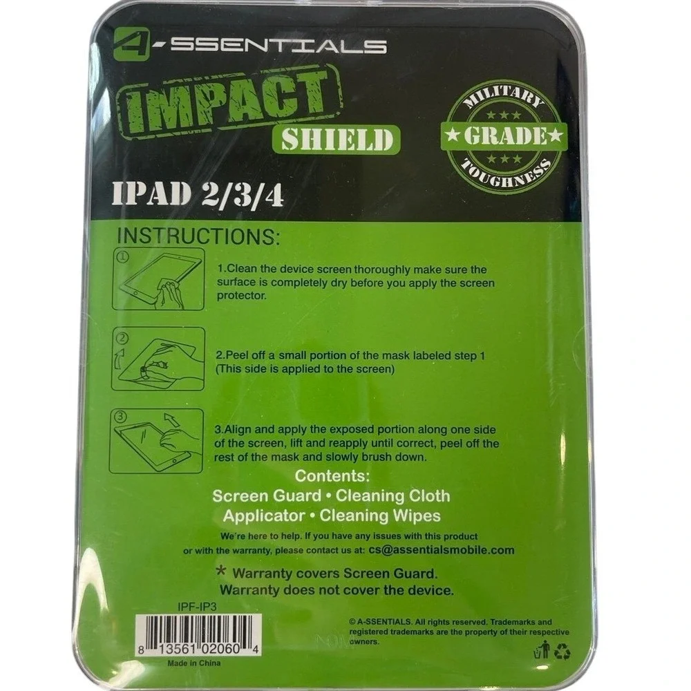 A-SSENTIALS Impact Shield Screen Protector iPad 2 3 4 Military‎ Grade Toughness